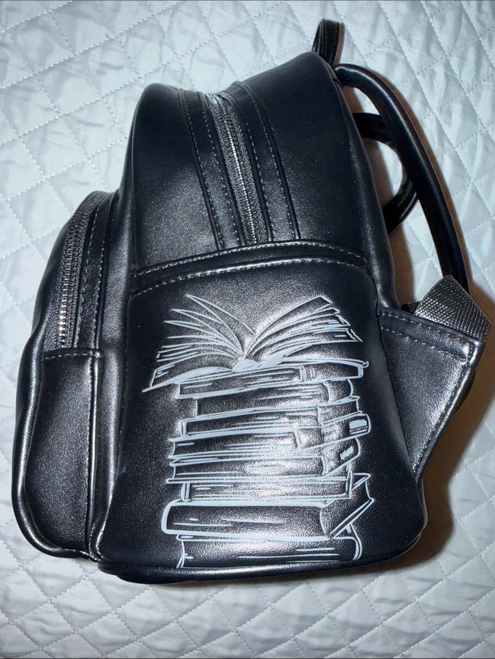 Loungefly Black 'Death By TBR' Skeleton Embossed Mini Backpack - Picture 6 of 9